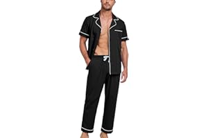 EA'S SECRET Mens Pajamas Set 100% Cotton Soft Button Pajamas for Men Short Sleeve Sleepwear 2 Piece Lounge Pjs Sets
