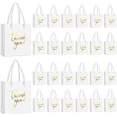 Honoson 60 Pcs Mini Thank You Gift Bag with Handle Bulk 4 x 2.75 x 4.5'' Small Paper Foil Bag for Wedding Gift Wrapping Birthday Party(Gold and White)