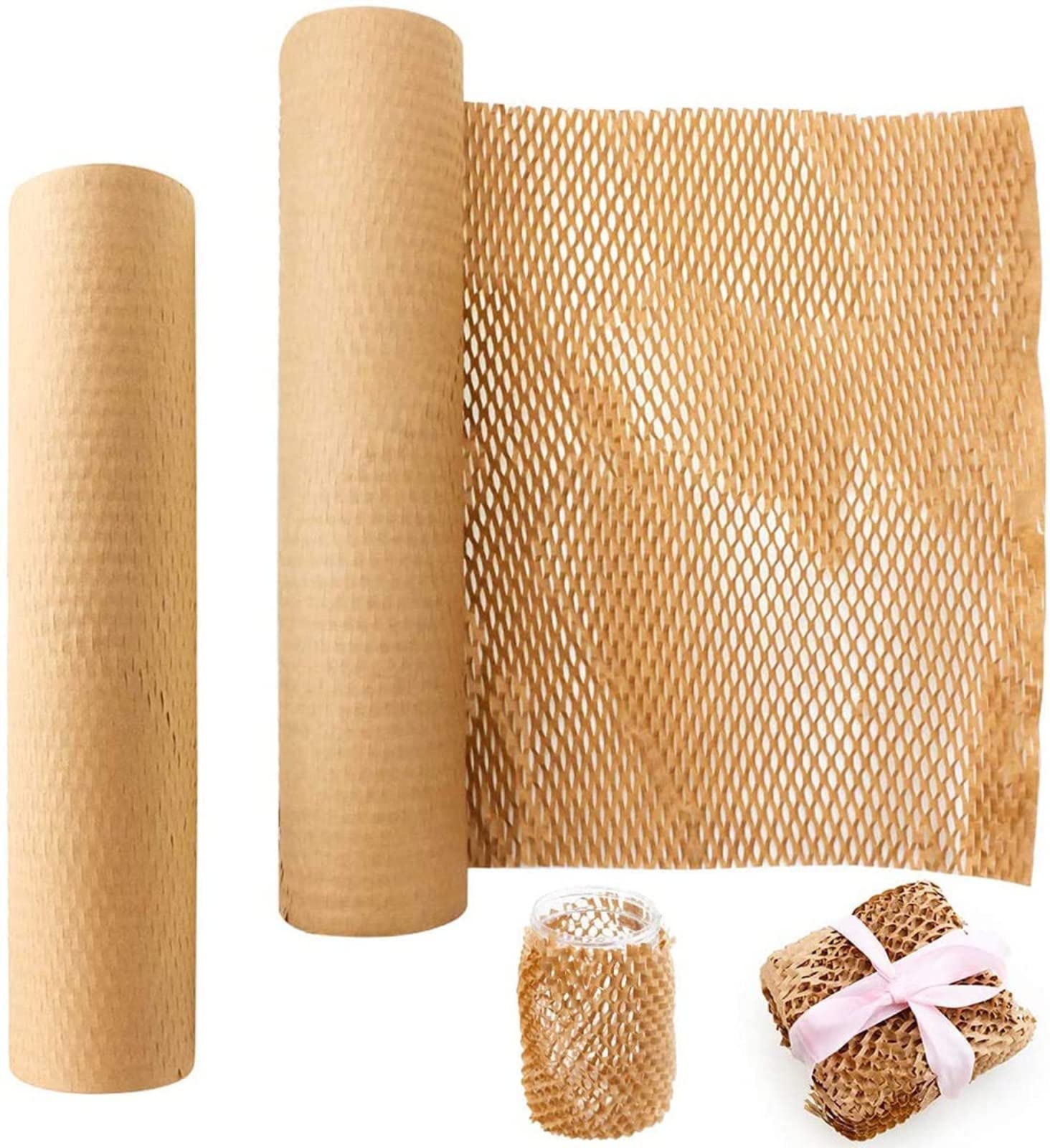 PACK4YA Honeycomb Cushioning Wrapping Paper 30cm×20m (12"×66') Eco-Friendly Packaging Paper Protective Kraft Packing for Moving Shipping Suppliers(Brown)