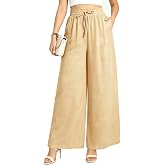 Chownet Women Wide Leg Casual Pants Flowy Palazzo Pants with Pockets Elastic High Waist Lounge Pants