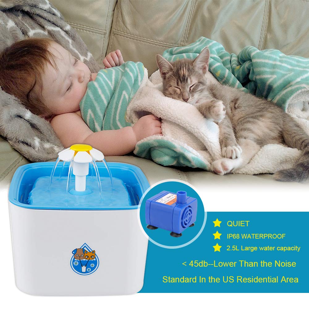 LoHi Cat Water Fountain Pet Electric Dispenser, Healthy Safey Super Quiet 3-Stage Activated Carbon Automatic Water Bowl Filter 84 oz.- Dogs, Cats, Piggy Small Animals (Pet Fountain)