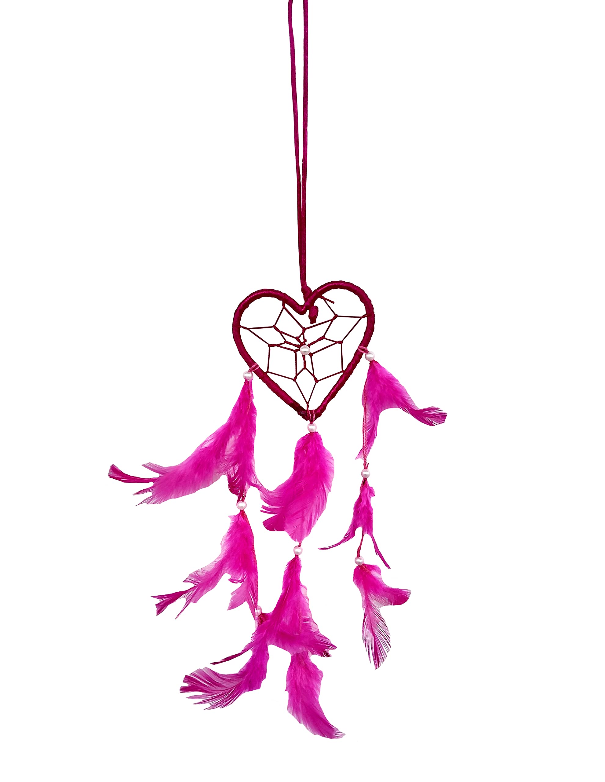 Rastogi Handicrafts Dream Catchers Wall Decor, Room Hanging Handmade Bedroom Nursery Feather Decor Decoration Home Car (Dark Pink 3" Heart)