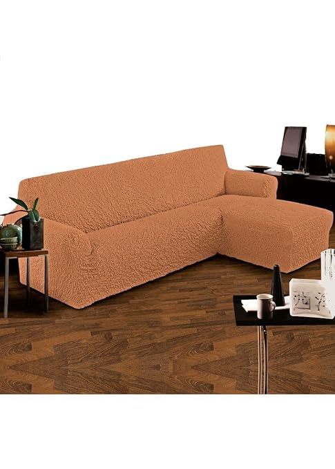 title=COPRIDIVANO CON PENISOLA A SINISTRA IN TESSUTO BIELASTICO COL. TERRACOTTA