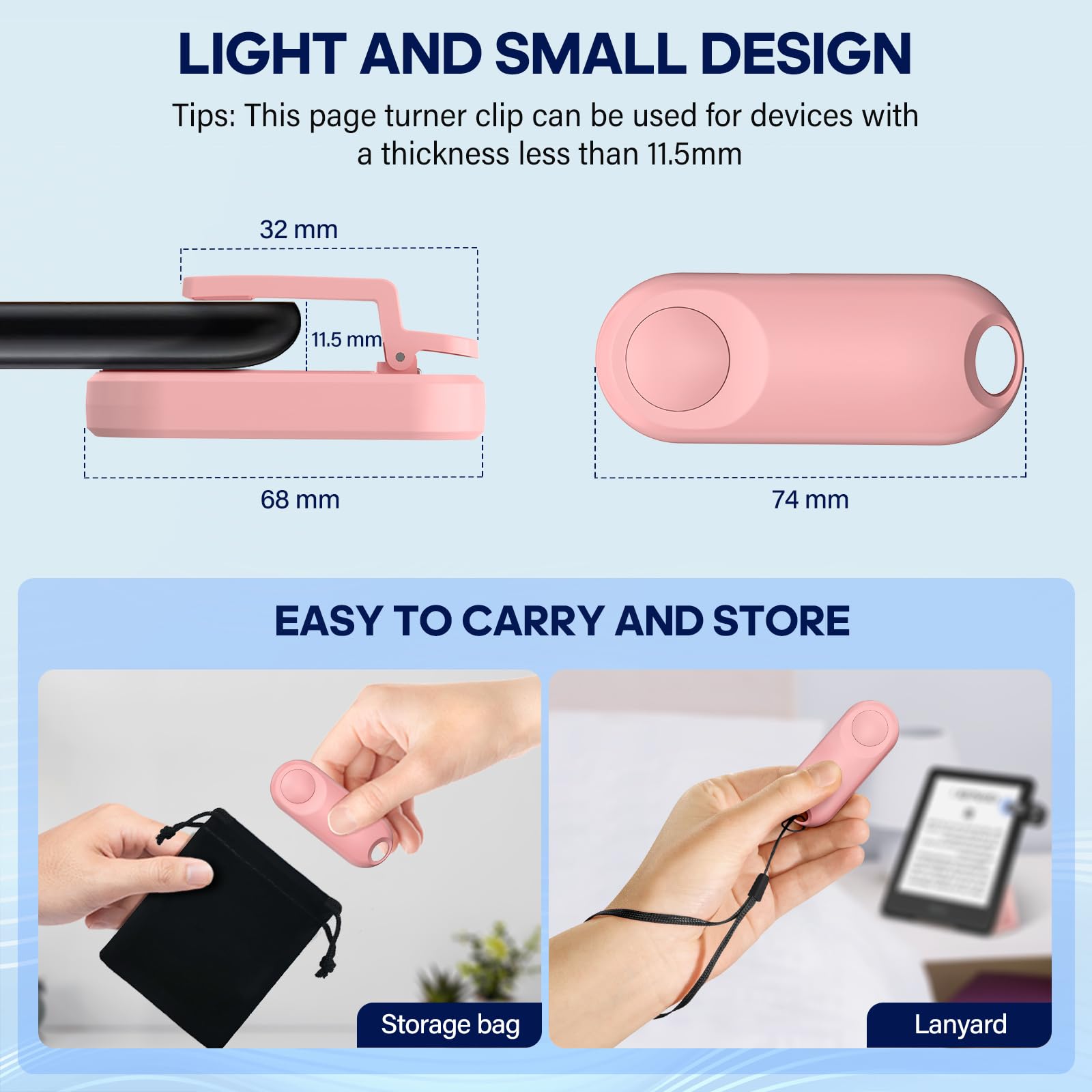 Oresoc RF Remote Control Page Turner for Kindle Paperwhite,Kindle Accessories Remote Photo and Video for E-Book iPhone iPad Android Tablets Reading Novels Comics Remote Control Extenders(Pink)