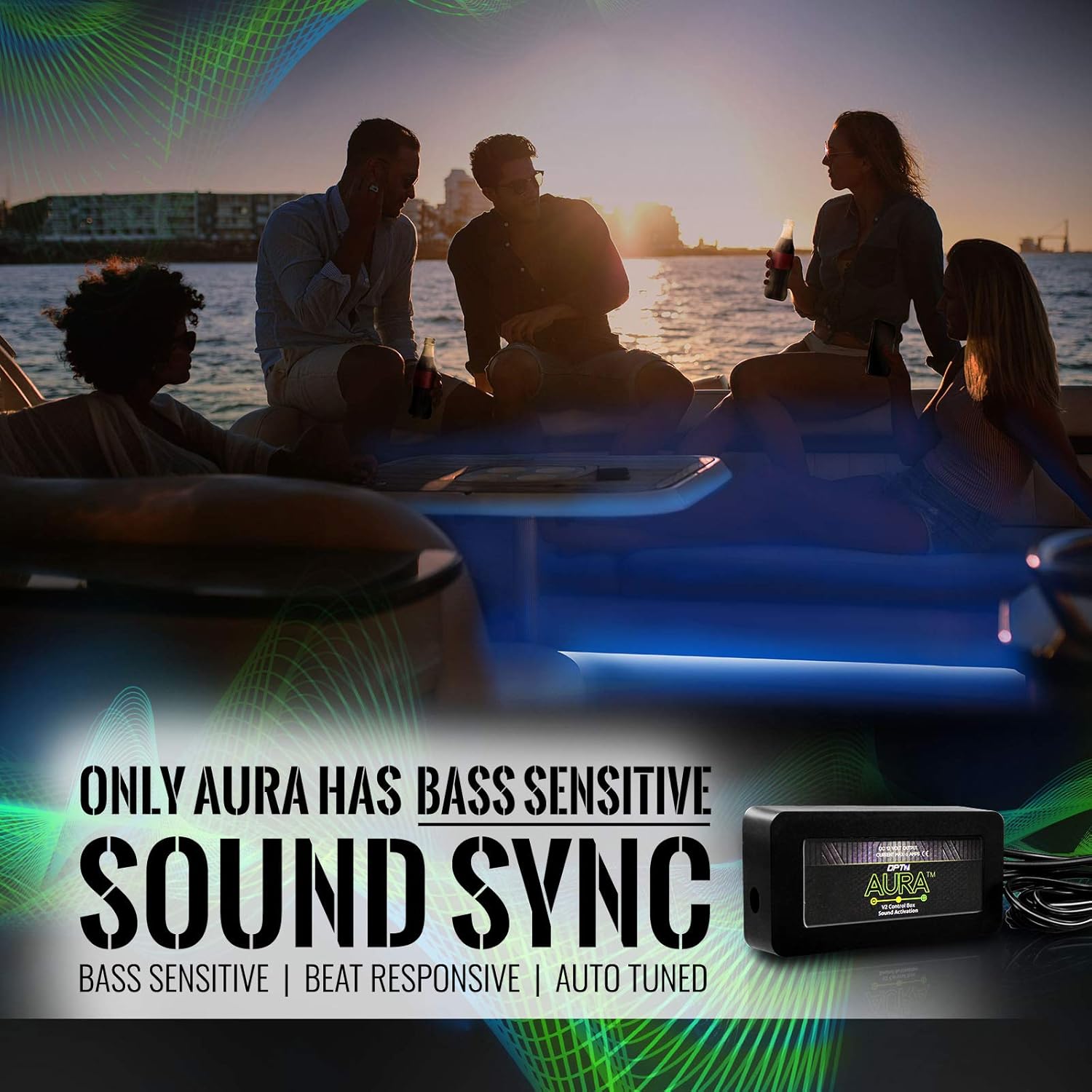 OPT7 Aura LED Boat Light, 24 inches RGB Soundsync Interior Lighting Strip , 16+ Colors Flexible Waterproof 12v with Wireless Remote Control for Pontoon Sailboat, 4pc: Automotive