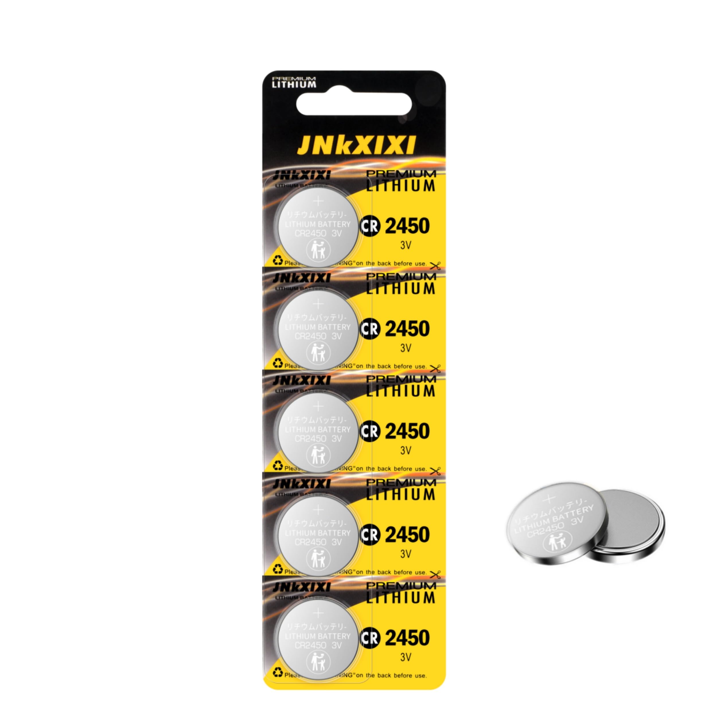 JNKXIXI 5 Pack CR2450 Battery Lithium Li-ion 600mAh CR 2450 3V Batteries