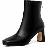 GOUPSKY Women's Ankle Boots Square Toe Chunky Heel Boots Mid Calf Low Heeled Short Booties With Zipper Fall Winter Dress Shoes
