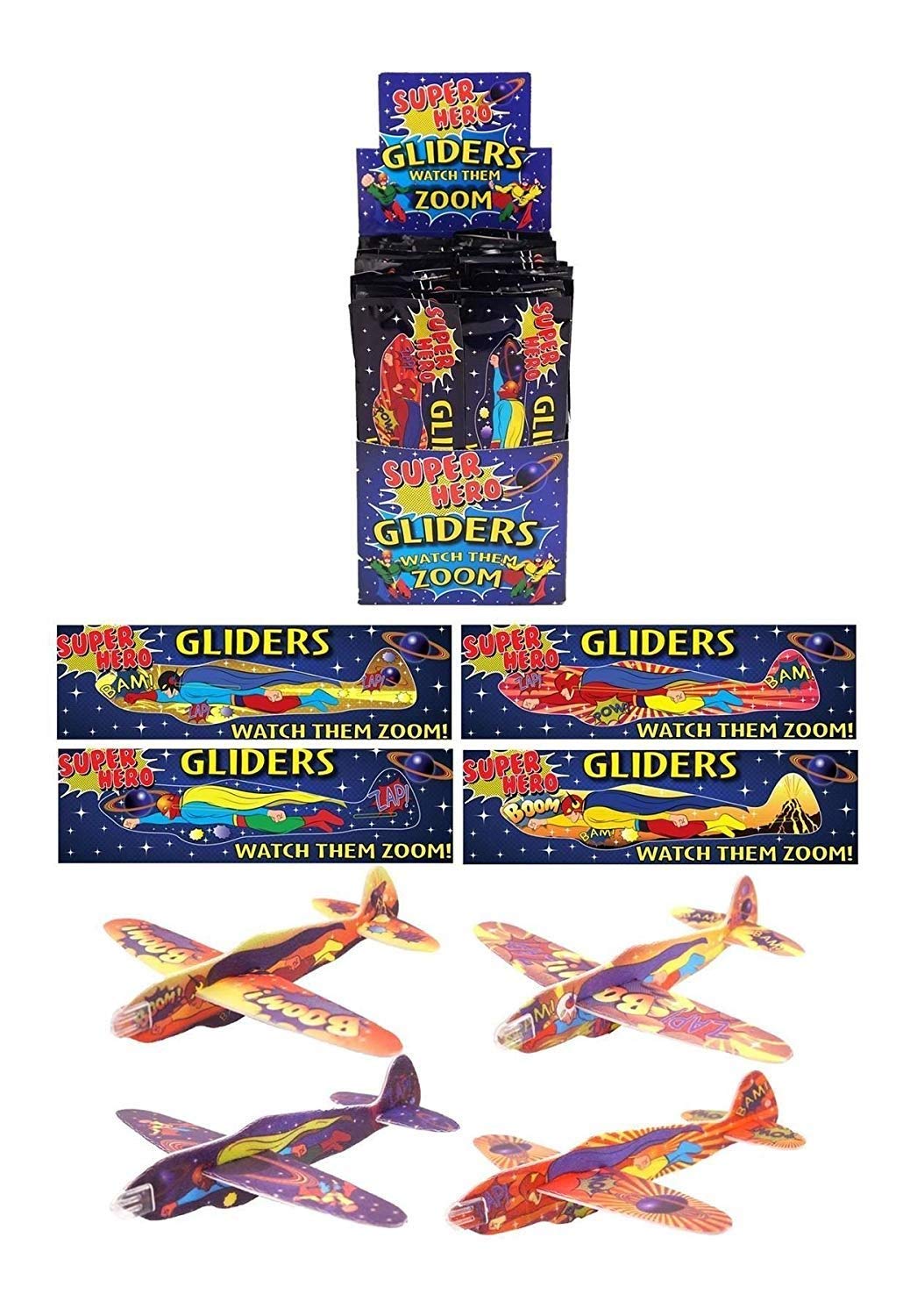 Henbrandt 12 MINI SUPER HERO KIDS BOYS GLIDERS GOODY PARTY BAGS PINNATA FILLERS TOYS