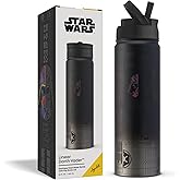 JoyJolt Star Wars Linear Darth Vader Stainless Steel Water Bottle with Flip Straw Lid, 22 oz Vacuum Insulated Water Bottle, BPA-Free Tumbler for Sports and Travel, Star Wars Gifts