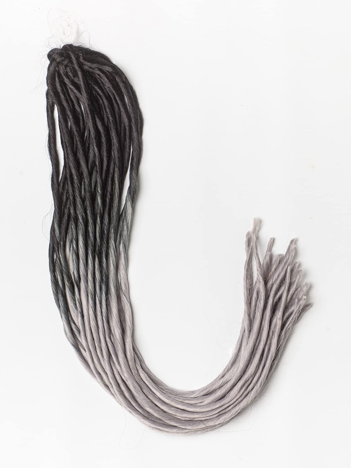 DreadLab - Soft Style Ombre Double Ended Synthetic Dreadlocks Twists 10 Pack (Black - Silver Transitional)
