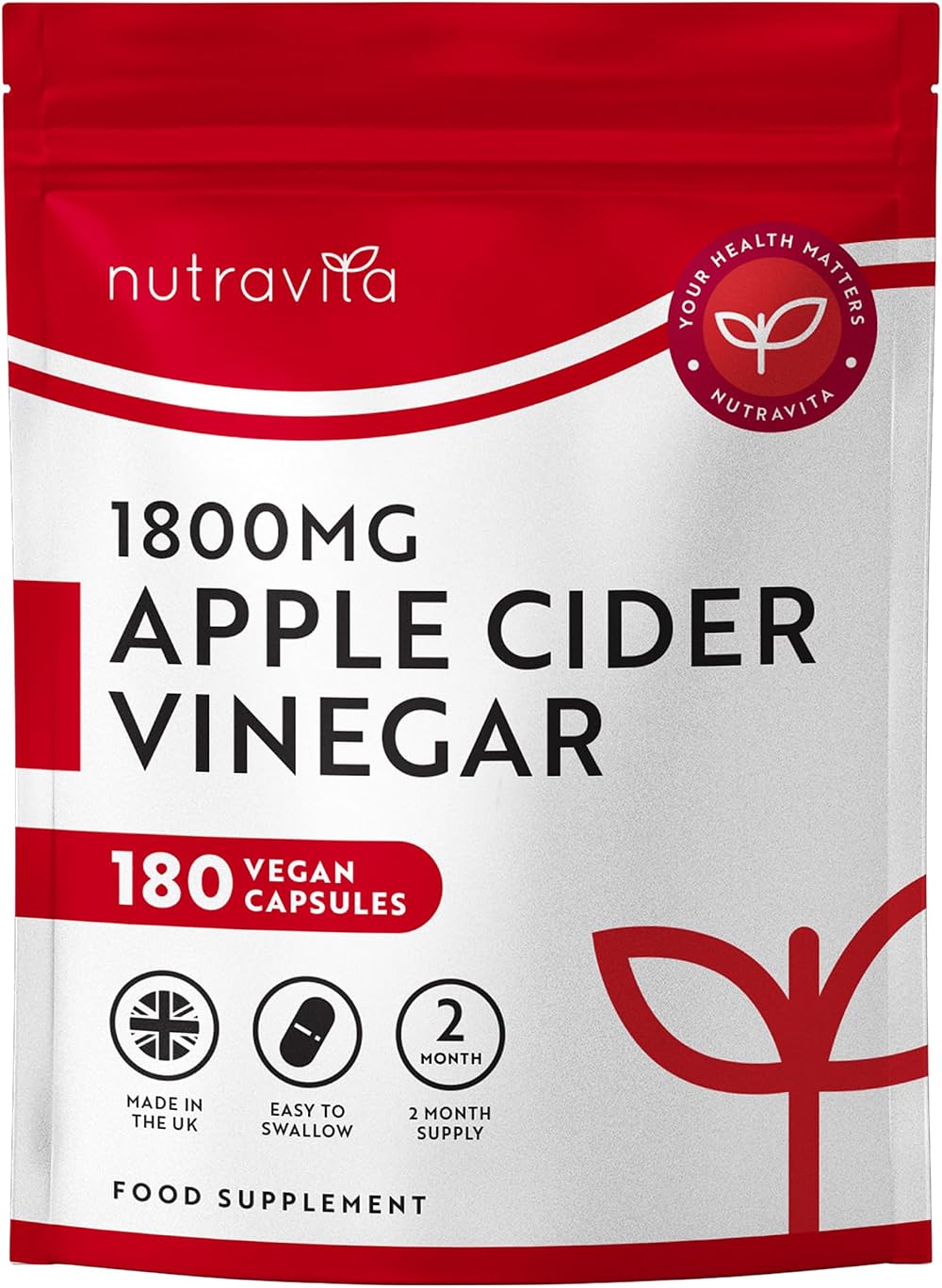 Nutravita Apple Cider Vinegar Capsules 1800mg 60 Day Vegan UK Grown