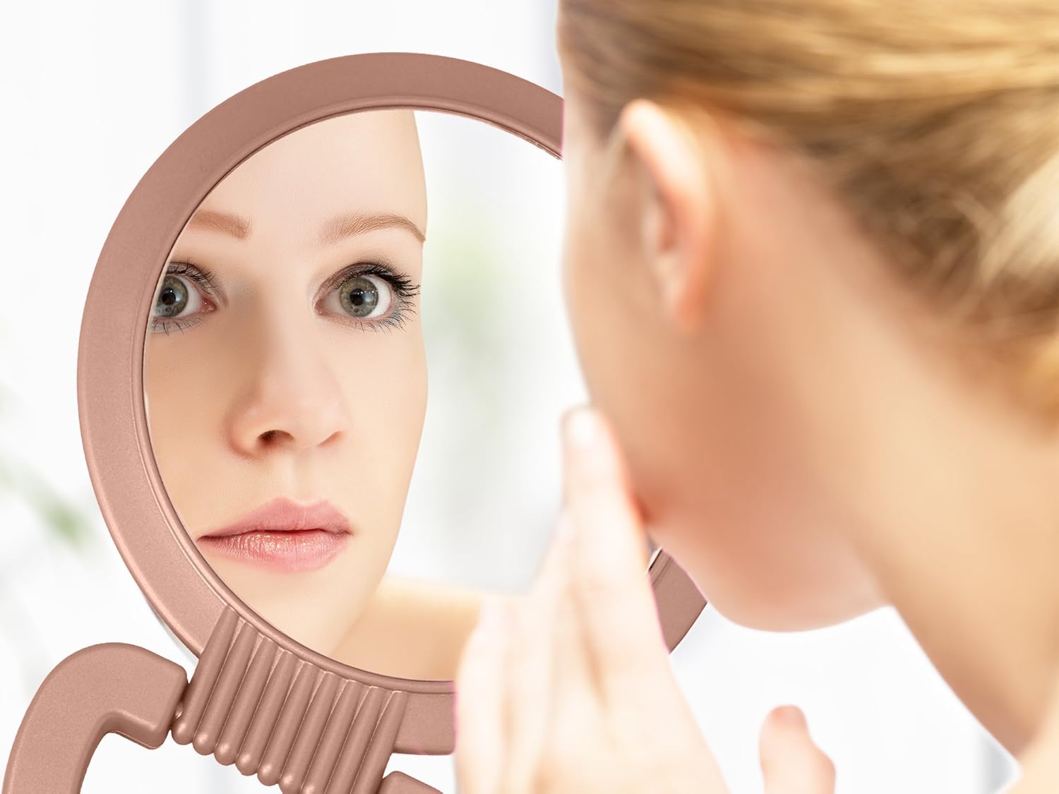 Double Sided Pedestal Mirror Stand Vanity Round Mirror with 1x and 5x Magnification