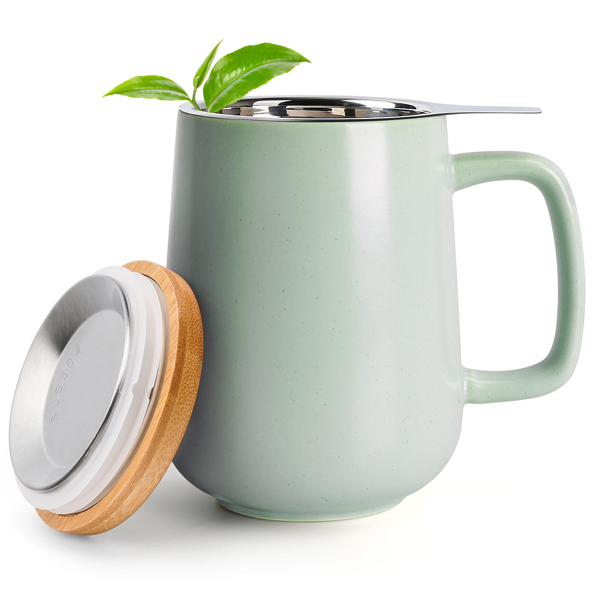 Happy Lemuro Tea Mug with Infuser and Lid - 17 oz Ceramic Mug with Lid - Tea Infuser Mug - Steeping Cup with Large Handle - Infuser Cup