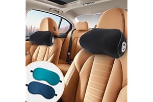 SPRFUFLY 2 Pack - Car Headrest Pillow for Neck Support, 100% Memory Foam Car Neck Pillow with Sleep Mask - Universal Fit Head Rest Travel Pillow Car Pillow for Pain Relief While Driving(Contains 2 Eye Masks)