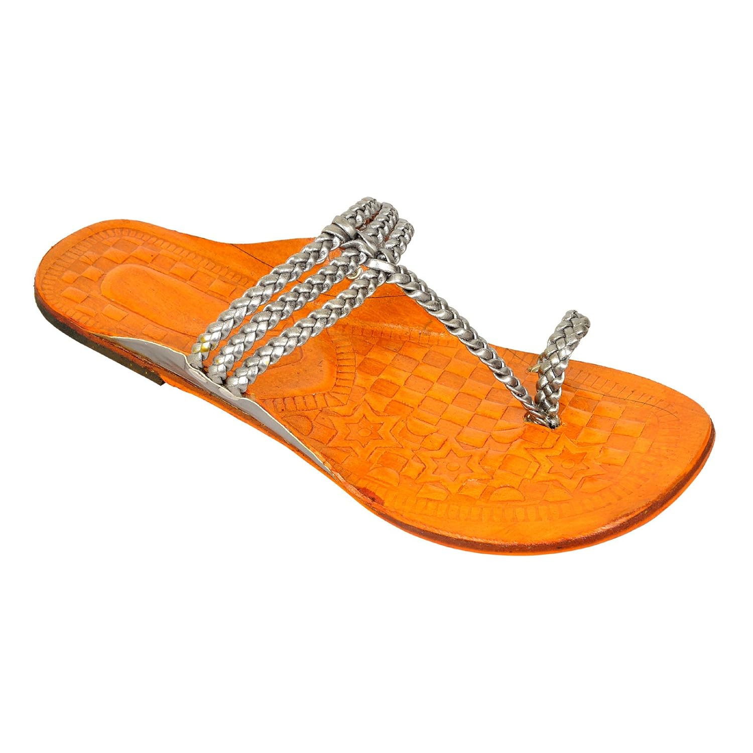 altek stylish women leather kolhapuri chaapls (1368_dullsilver)