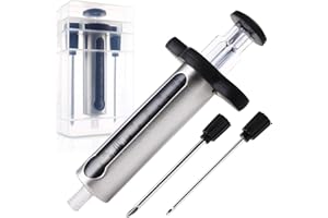 VEOOK Kitchen Meat Injector, Leak-Proof Stainless Steel Flavor Marinade Syringe with 2 Different Needles and 1.5-oz Measurement Window,Perfect for Smoking, Frying, and Brining Meat for Deep Seasoning(MI-01)