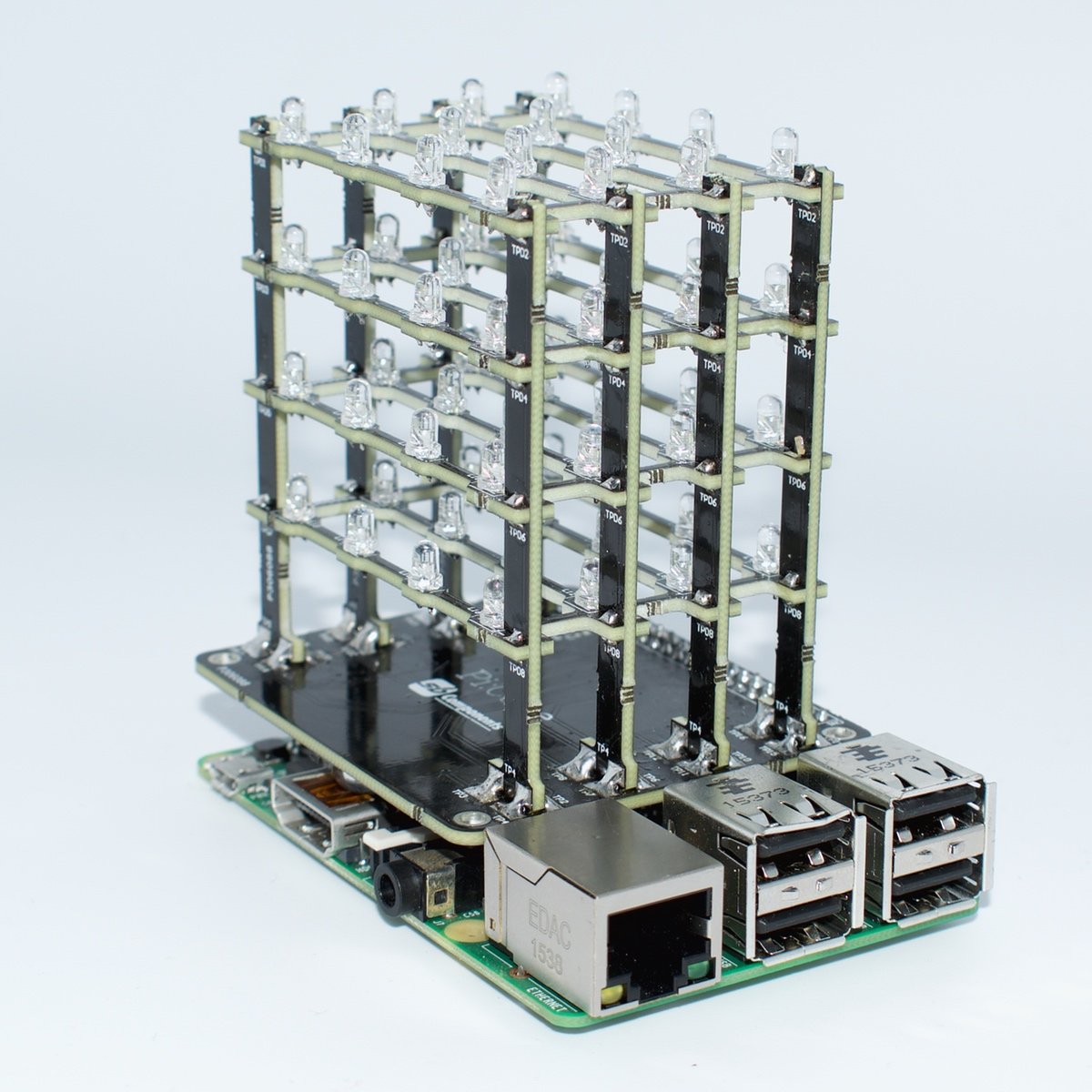 SB Components PiCube 4x4x4 LED CUBE for Raspberry Pi 4, 3, 2, Zero and A+ Assembled (Green)