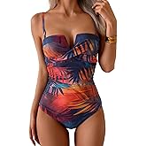 Eomenie Women's Push Up Wrap Front Swimsuit One Piece Tummy Control Bathing Suits Bandeau Support Slimming Swimwear