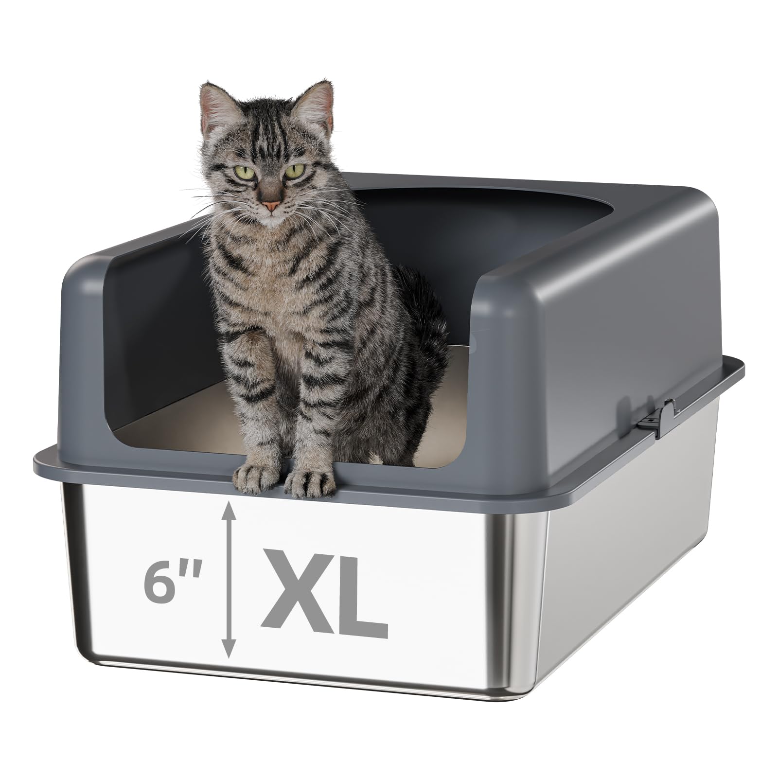 Photo 1 of Booche High-Sided Stainless Steel Cat Litter Box,Stainless Steel Litter Box with Lid,Extra Large,Easy-to-Clean Metal Litter Pan for Cats (24''L X 16''W X 12''H with Enclosure)