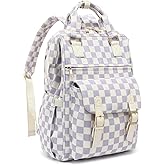 Lrenagao Laptop Backpacks for Women, Corduroy High School College Bookbag 15.6 Inch Laptop Bags for Girls Travel Daypack - Checkered Purple