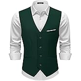 MAGE MALE Men's Suit Vests Casual Formal Dress Vest Business Slim Fit Waistcoat Vest with 3 Real Pockets for Suits Tuxedo