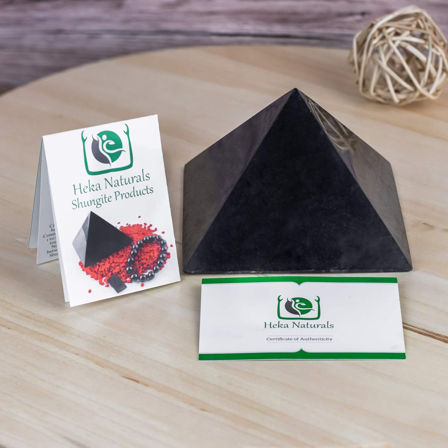 Heka Naturals Polished Shungite Pyramid Healing Crystals Gemstone, Black, 10 cm - Image 4