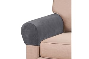 GAMUKAI Stretch Velvet Armrest Covers Spandex Anti-Slip Arm Covers for Chairs Sofa Armchair Slipcovers for Recliner Sofa 2pcs (Grey)