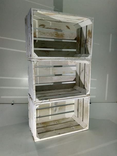 Lote 3 Cajas DE Fruta Madera Pino Blanco Vintage: Amazon.es: Hogar
