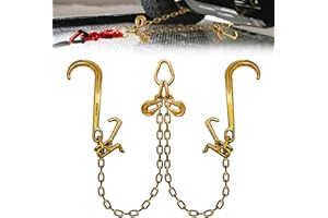 SENKEYFE G80 V Bridle Chain 5/16" × 3 Ft Bridle Transport Chain with 15 In J Hooks and Grab Hooks Towing Chain Link Bridle with T-J Hook 5400 Lbs Working Load Limit Car Trailer Accessories for Flatbed