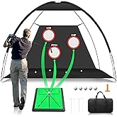 Golf Net, 10x7FT Golf PracticeNet with Swing Mat, Golf Hitting Net for Backyard Driving, Indoor/Outdoor Training Chipping Aid Nets with Targets, Gifts for Men/Dad/Him