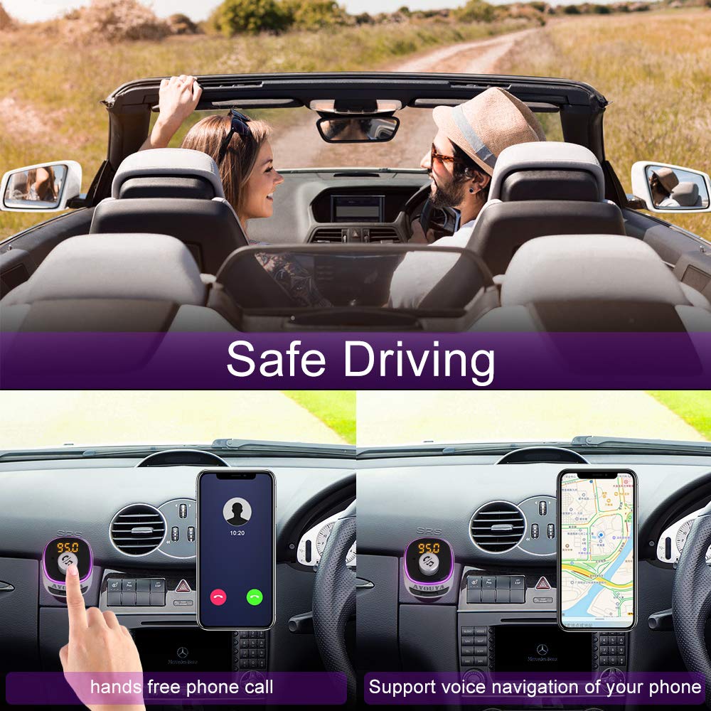 FM Transmitter Car Bluetooth 4.2 with Fastest Phone Charger QC 3.0, Car Radio Audio Adapter, FM Modulator Car MP3 Player Handsfree Car Kit Support QC3.0 Dual USB Charge