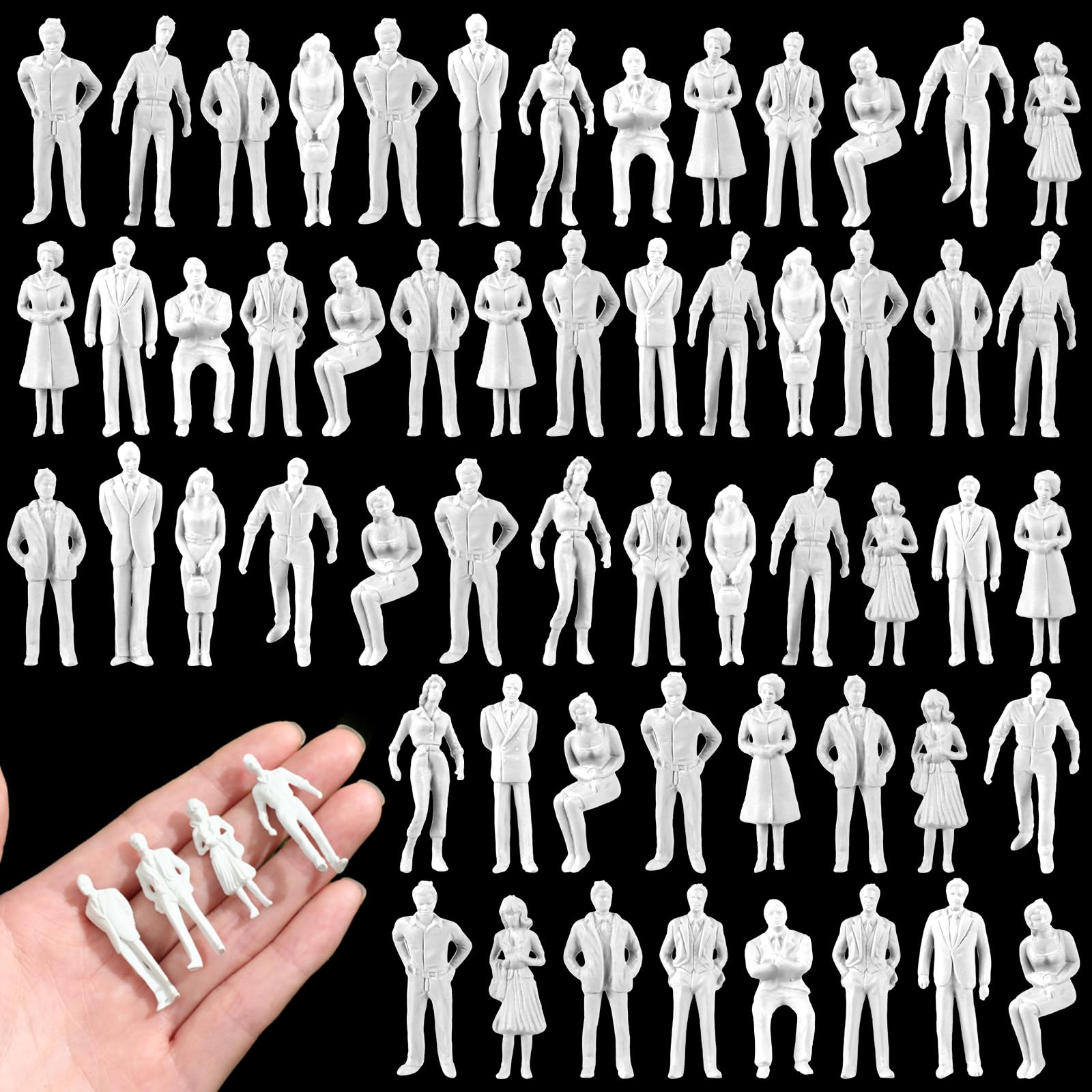 Namalu 100 Pcs 1: 50 Scale 1.38 inch White Unpainted Mini People Figures Miniature People for Model Trains Architectural Standing and Sitting Mini Diorama Figures for Architectural Project Scenes