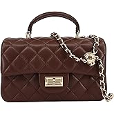 M-ioi-M Small Quilted Crossbody Bag for Women, Genuine Leather Mini Shoulder Flap Purse with Gold Chain Strap & Top Handle