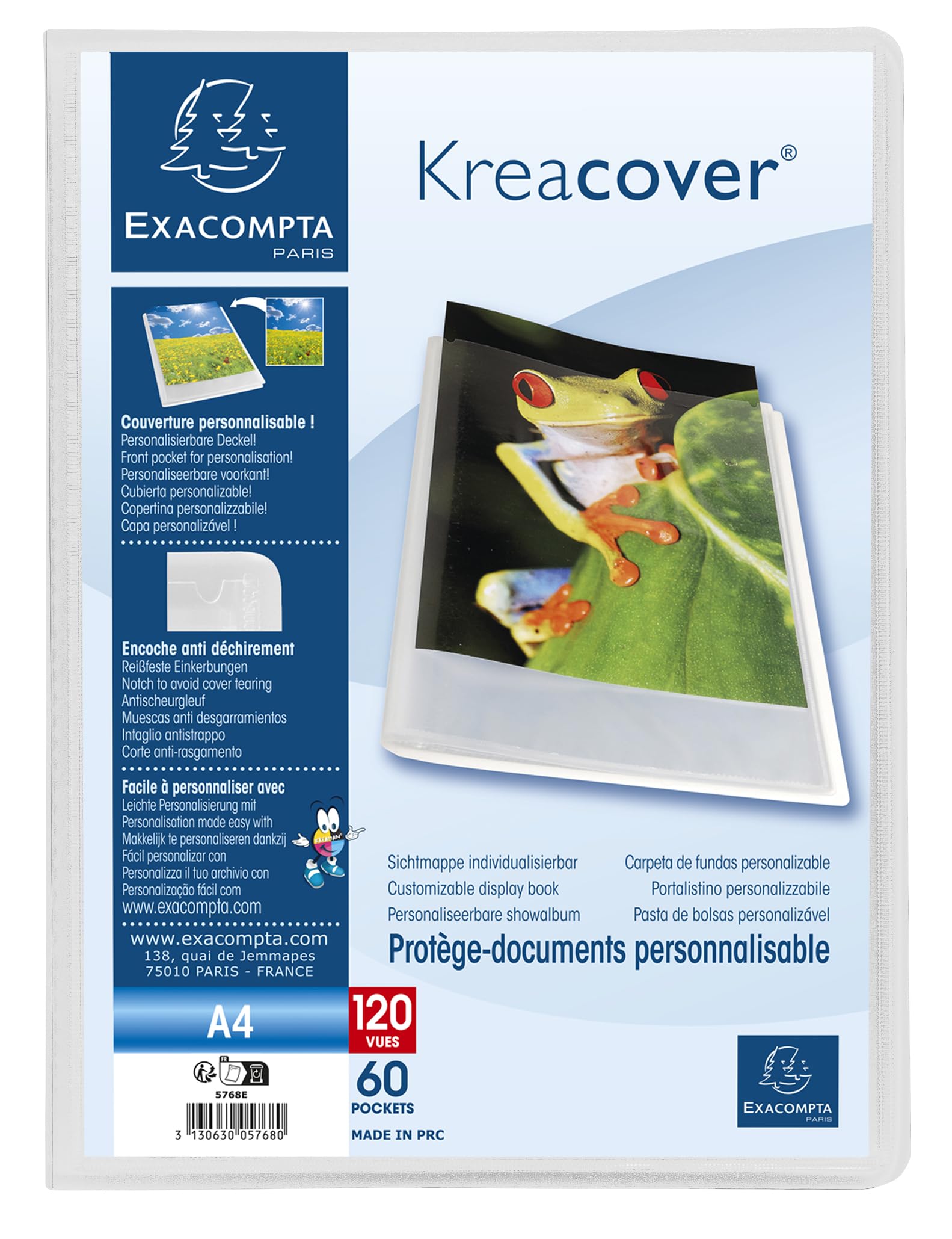 Exacompta - 5768E Kreacover Chromaline Document Folder 60 Smooth Crystal Sleeves 120 Pages for A4 Size 24 x 32 cm Semi-Rigid Polypro Cover Colourless — image 1