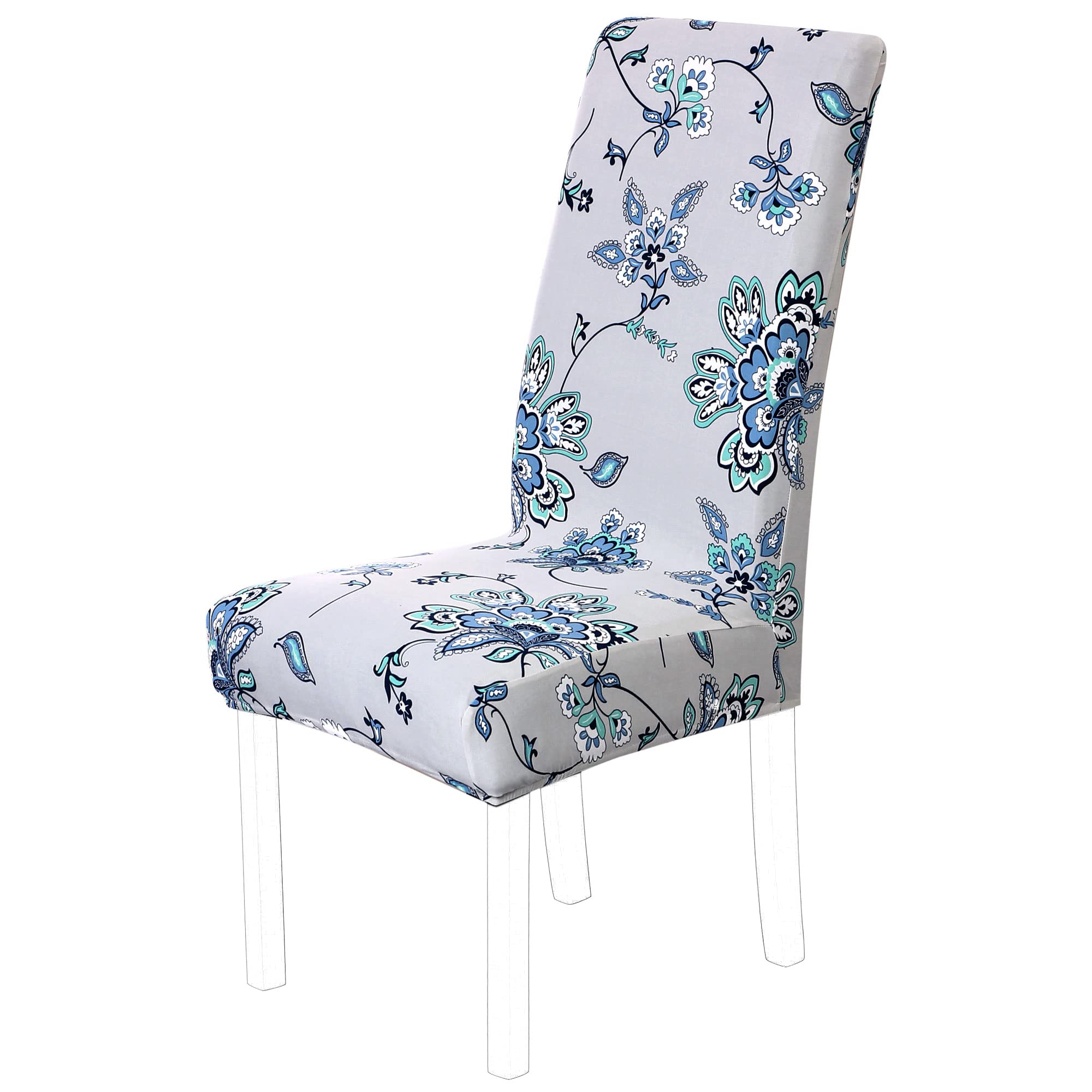 sourcing map Dining Chair Cover, Stretch Bar Stool Slipcover Kitchen Chairs Protector Spandex Pattern Chair Seat Cover for Home Decorative/Dining Room/Party/Wedding (Medium, Blue Flower)
