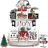 Nialnant 19 PCS Christmas Tiered Tray Decor, Christmas Tiered Tray Decorations Set, Snowflake Joy Snowman Wood Table Signs for Winter Table Centerpieces Home Decorations