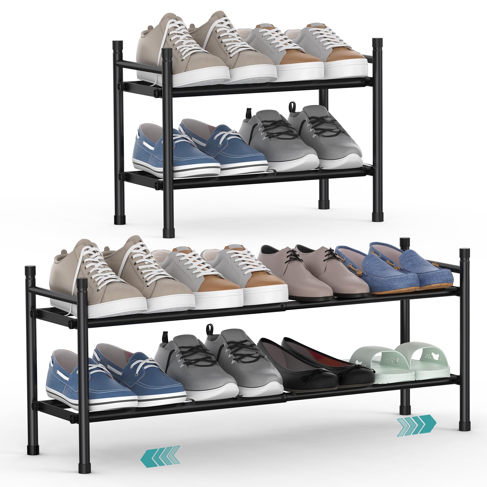Photo 1 of YPHJLZX 2 Tier Expandable Shoe Rack, Stackable Adjustable Shoe Rack for Closet, Metal Shoe Shelf Organizer Storage, Standing Small Shoe Racks for Front Door Entrance?Entryway(Black)