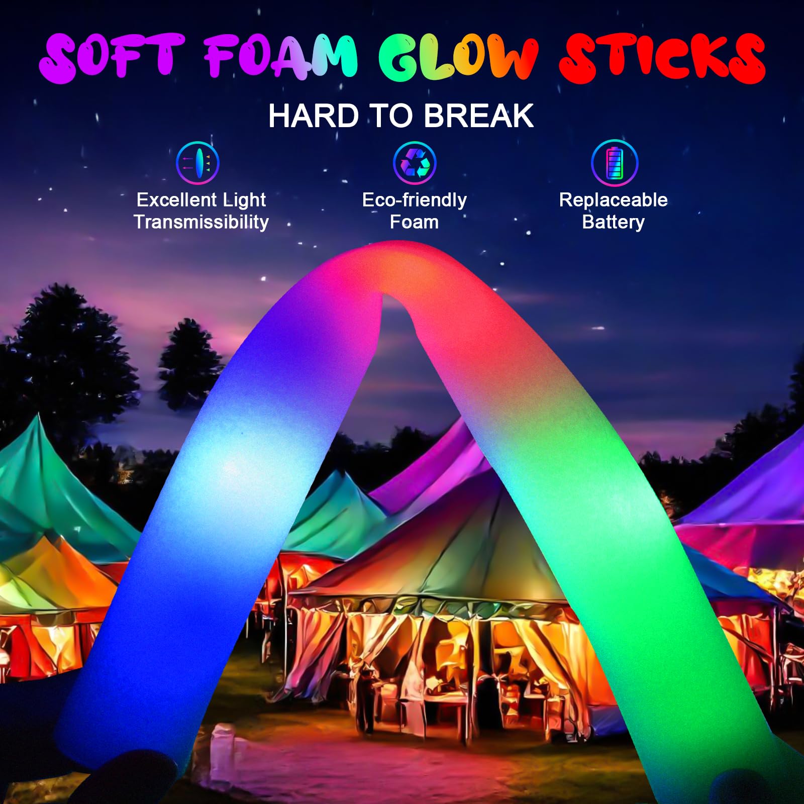 HONLYNE 44 PCS Foam Glow Sticks with 3 Modes Colorful Flashing, Foam Light Up Sticks, LED Light Sticks, Glow Sticks Party Pack for New Year, Wedding, Raves, Concert, Christmas