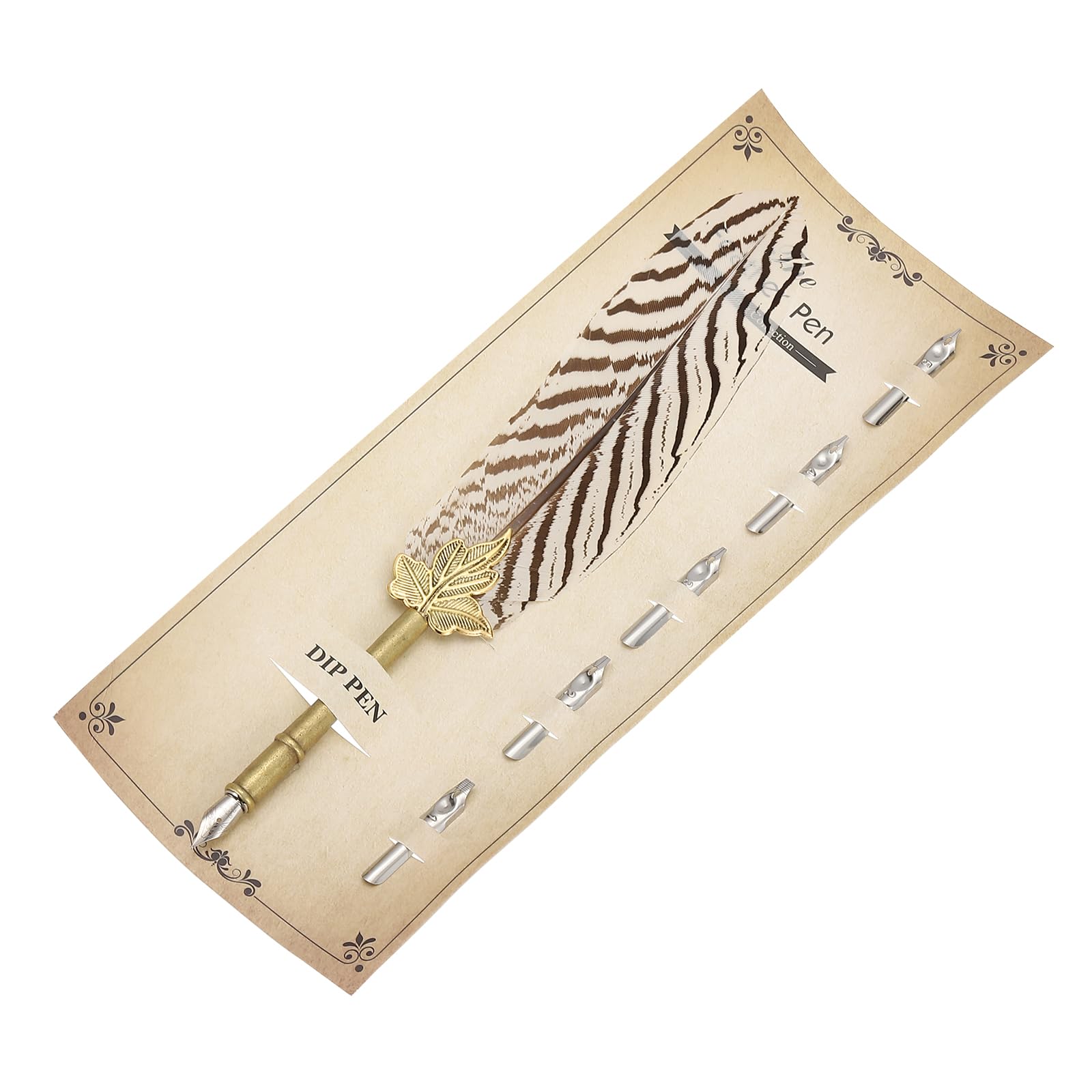 PATIKIL Feather Pen, 9.3 Inch Vintage Quill Pen Feather Dip Pen with 5 Pcs Replacement Nibs for Writing Calligraphy Wedding Signature Guest, Black/White