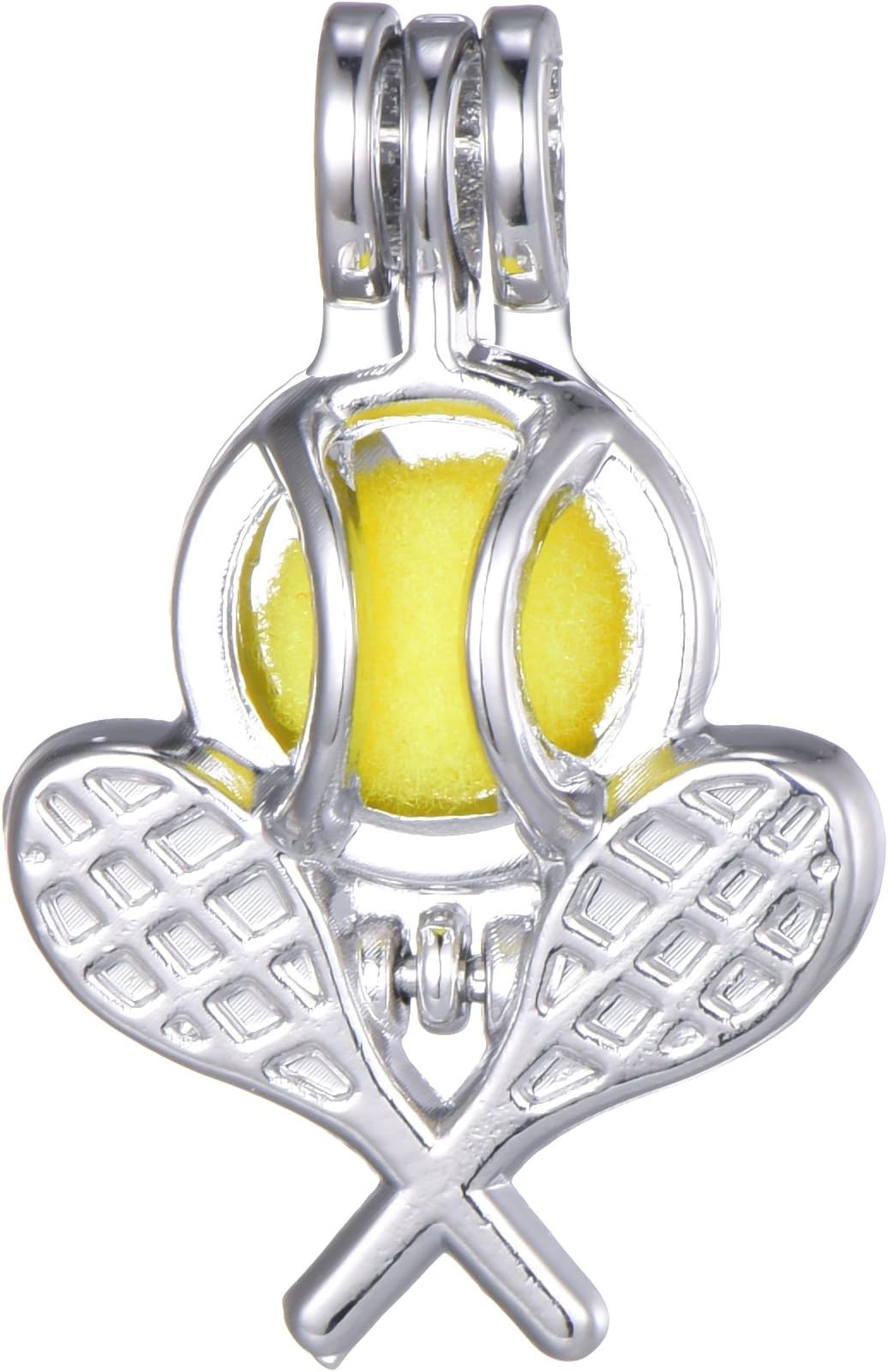 yonghong 10Pcs Tennis Racket Pearl Beads Cage Pendants,Locket Pendants Essential Oil Diffuser Necklace Bracelet DIY Charms Jewelry Making(Style16)