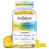 Zinc Carnosine Supplement, Zinc Carnosine 75mg for Adults, Gut Health, Immune Function and Digestive Comfort Support, Sugar-Free, Vegan, Pineapple Flavor, 60 Gummies