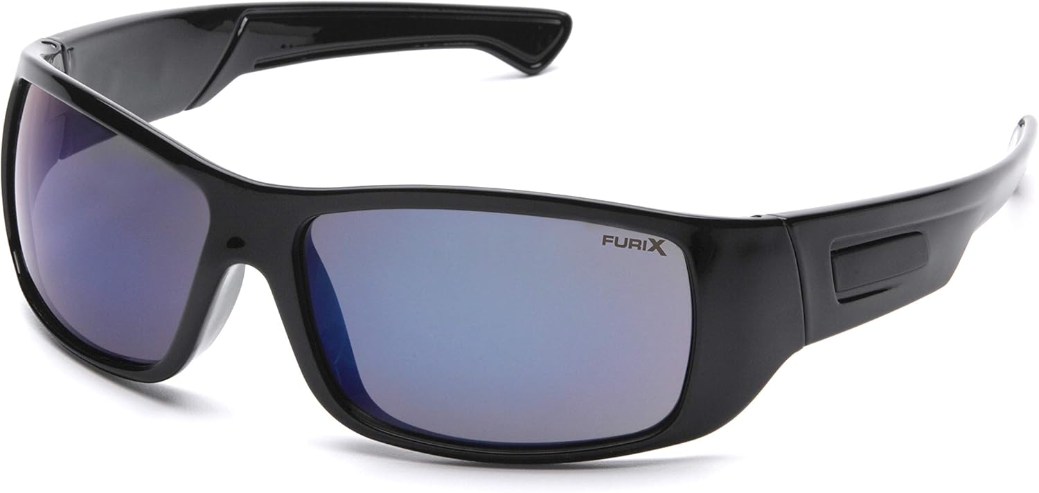 Pyramex Furix Safety Glasses, Black Frame/Blue Mirror Anti-Fog