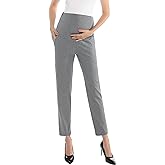 Maternity Pants Work Over The Belly with Pockets, Womens Pregnancy Dress Pants Office Clothes Trousers Stretch Summer