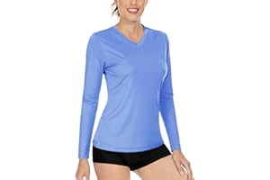 Boladeci Women's UPF 50+ UV Protection Sun Shirts - Long Sleeve V-Neck Quick Dry Lightweight Plain Swim Tees Rash Guard
