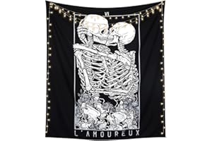 LOMOHOO Skull Tapestry Kissing Lover Black and White Tarot Skeleton Flower Tapestry Wall Hanging Beach Blanket Romantic Bedro
