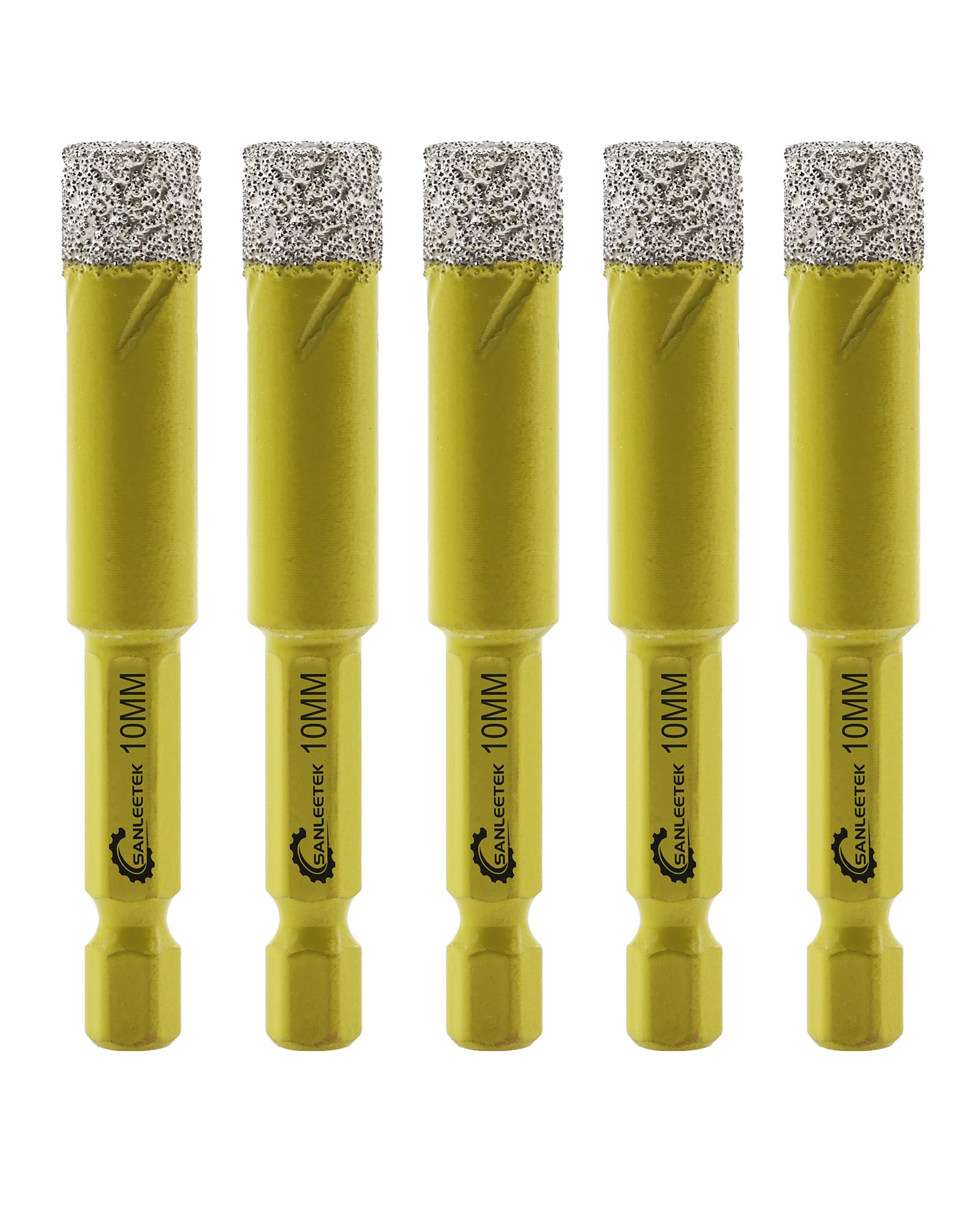 Dry Diamond Drill Bits Set - 5pcs 10mm SANLEETEK Hole Saw Kit with Quick Change Hex Shank for Marble Granite Ceramic Porcelain Tile Stoneware Quartz — image 1