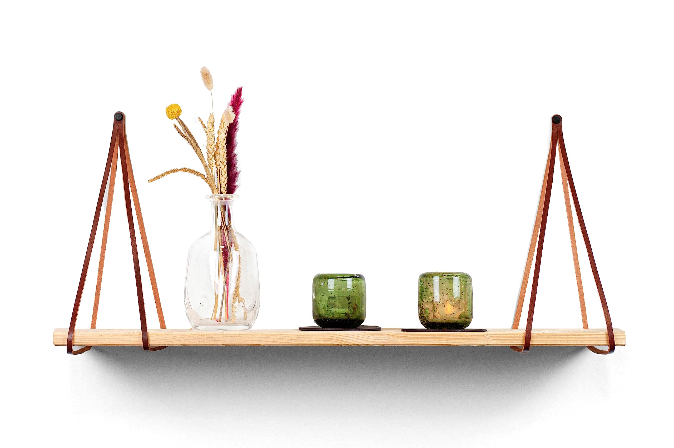 Brute Strength - Leather shelf brackets - Split lines - Cognac - 6 pieces - Floating shelf set - Wall brackets - Shelf straps - Full grain leather