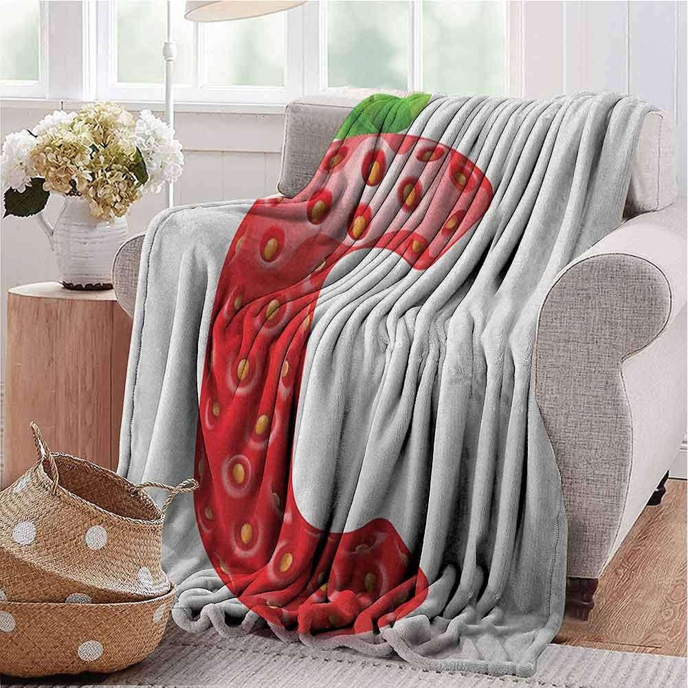 Stevenhome Letter C Kids Blanket Strawberry Letter from Alphabet with Green Leaves Seeds Uppercase C Bedding Luxury Throw Blanket Vermilion Green Orange W90 x L70 Inch