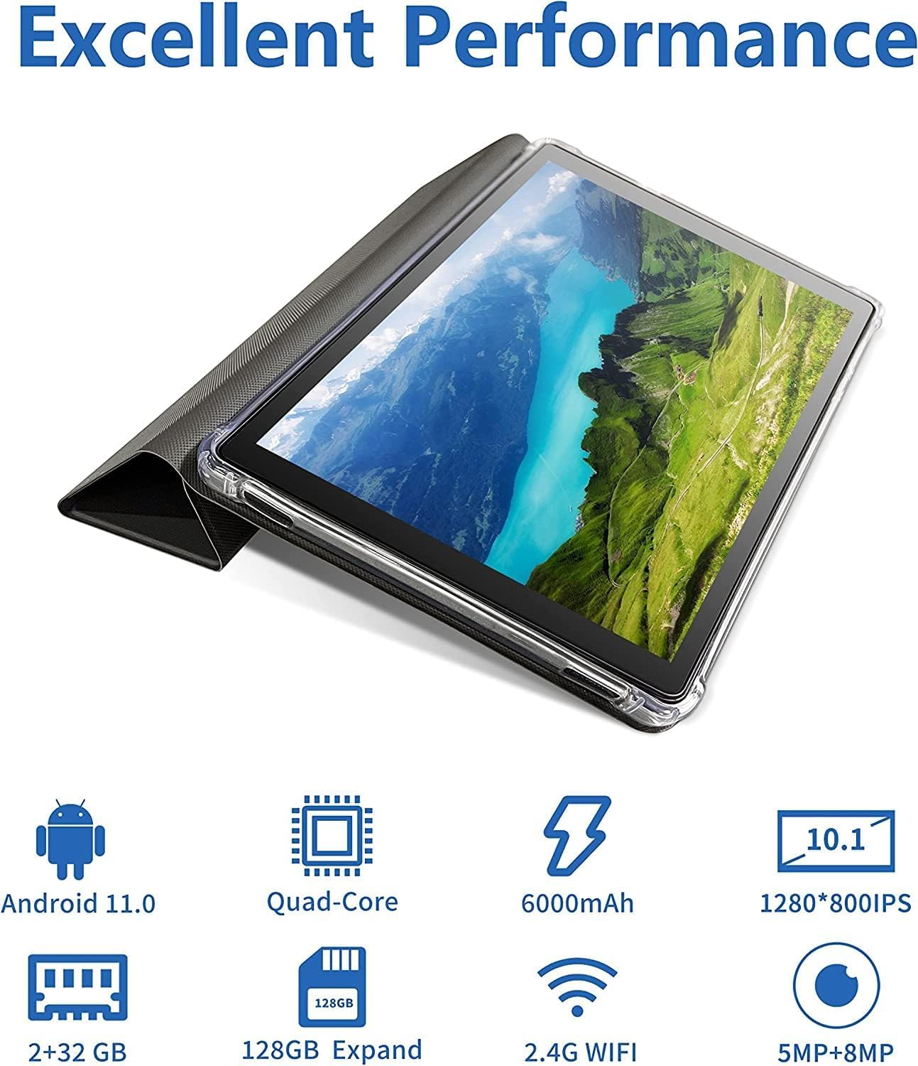 Tibuta Tablet, 10 inch Android 13 Tablet with Case, 4GB RAM 32GB ROM & Quad Core Processor, 5.0MP Front+8.0MP Rear Camera, 6000mah Bluetooth IPS Tablets