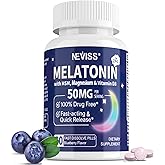 NEVISS Melatonin 50 mg for Adults - Extra Strength 9-in-1 Fast Dissolve Sublingual - High Dose with Magnesium Glycinate, Vitamin D3, Ashwagandha, Lemon Balm, Chamomile, Sugar Free, Vegan,60 Tablets
